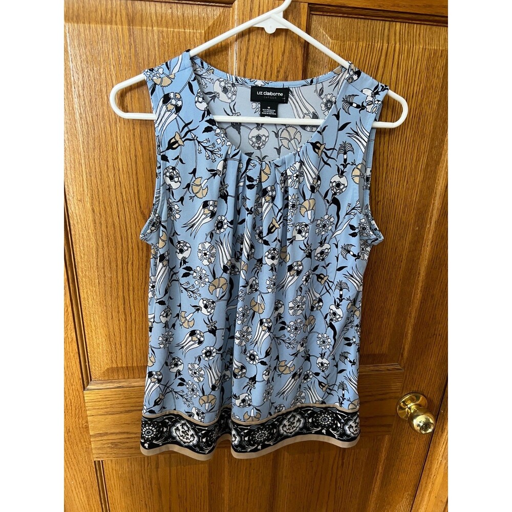 Liz Claiborne Career top - Blue Black Taupe Tank Top Shell Size Medium M